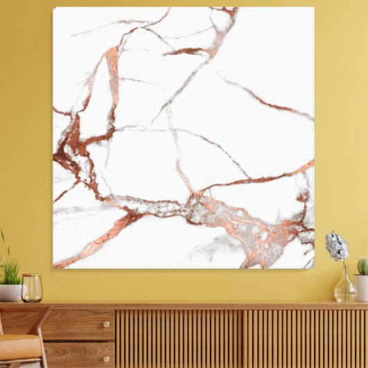 Marmer Stone Abstract Roos Gold White Grey Copper Canvas Afdruk (Insitu (Woonkamer))