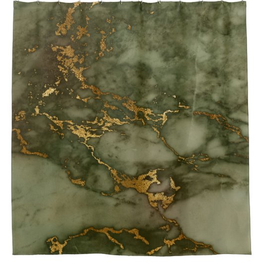 Marmer Stone Metallic Gold Veins Green Hunter Douchegordijn (Voorkant)