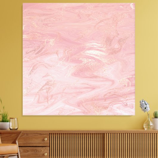 Marmer Stone Molten Gold Abstract Roze Rose Gold Canvas Afdruk (Insitu (Woonkamer))