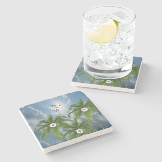 Marmer Stone Onderzetter Palm tree (Zijkant)