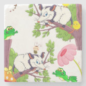 Marmer Stone Onderzetter Possum Chicken Frog Flora (Voorkant)