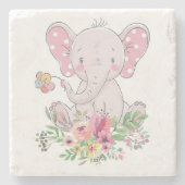 Marmer Stone Onderzetter Roze olifant Floral (Voorkant)