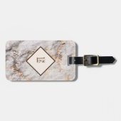 Marmer Stone Texture, monogram-op maat gemaakt Bagagelabel (Voorkant horizontaal)