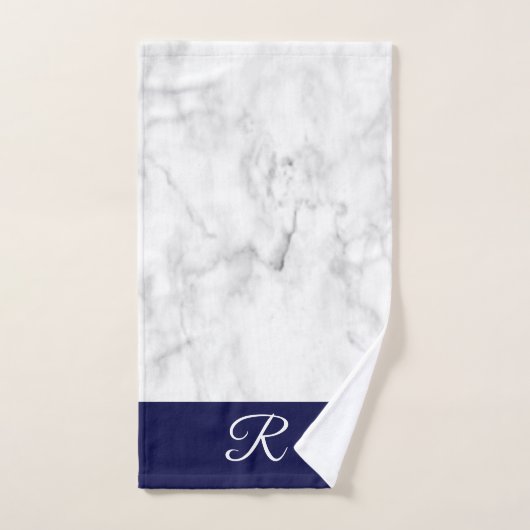 Marmer Style Navy Blue Monogram Initiaal Bathroom Bad Handdoek (Handdoek)
