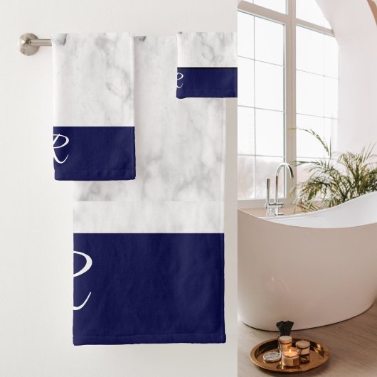 Marmer Style Navy Blue Monogram Initiaal Bathroom Bad Handdoek