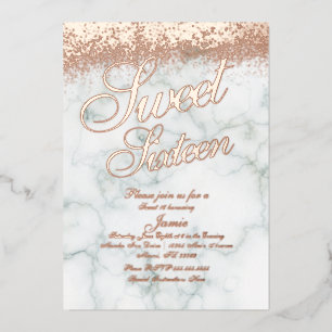 Marmer Sweet Sixteen Roze Goud Gedrukt Glitters Folie Uitnodiging