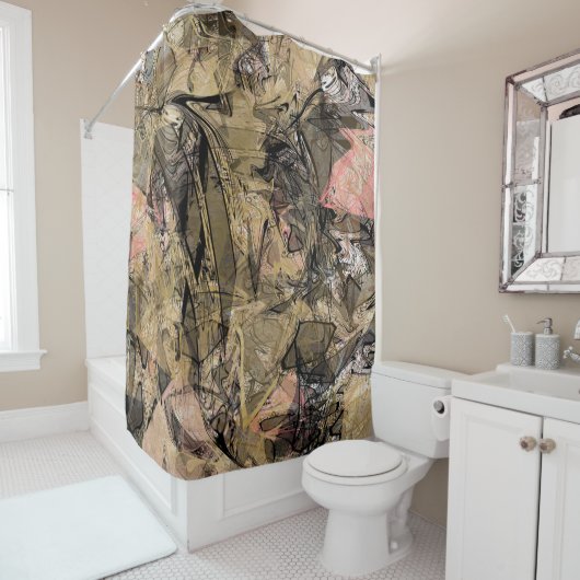 Marmer Swirl Abstract Gold Roos Roze zwart modern Douchegordijn (In situ)