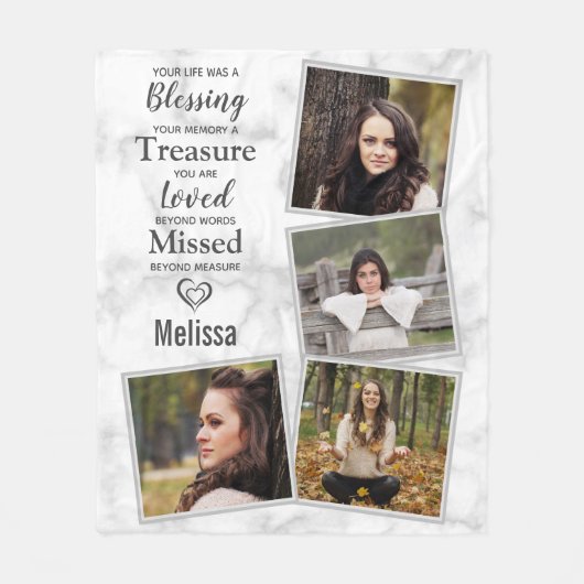 Marmer Sympathie Memorials Keepomwille Foto Collag Fleece Deken (Voorkant)