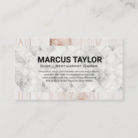 Marmer Tegels | Hout | Silverware-pictogrammen Visitekaartje (Achterkant)