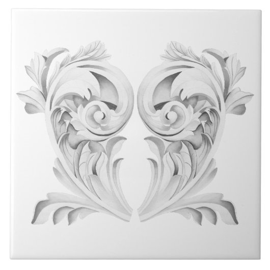 Marmer Tendrils op een witte keramische Tegel Tegeltje (Voorkant)