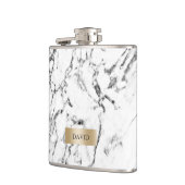 Marmer Texture Modern Gold Label met naam Heupfles (Links)