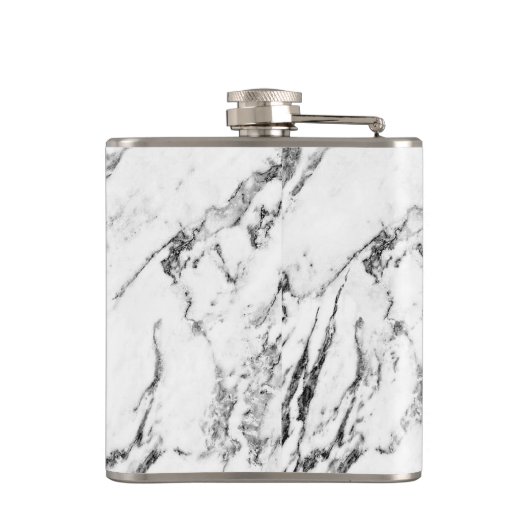 Marmer Texture Modern Gold Label met naam Heupfles (Achterkant)