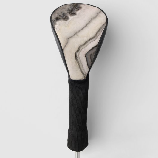 Marmer textuur zwart wit grijs natuurgemsteen golfheadcover (Voorkant)