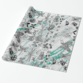Marmer Tiffany Grey Meadow Vlinder Insecten Parelt Cadeaupapier
