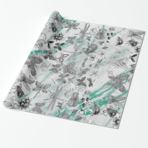 Marmer Tiffany Grey Meadow Vlinder Insecten Parelt Cadeaupapier