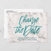 Marmer Tourquoise glitter script wijzig de datum Aankondigingskaart (Voorkant / Achterkant)
