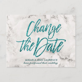 Marmer Turquoise glitterscript wijzig de datum Aankondigingskaart