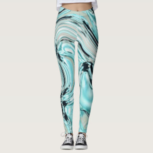 marmer van chic swirls munt aqua blue water ripple leggings