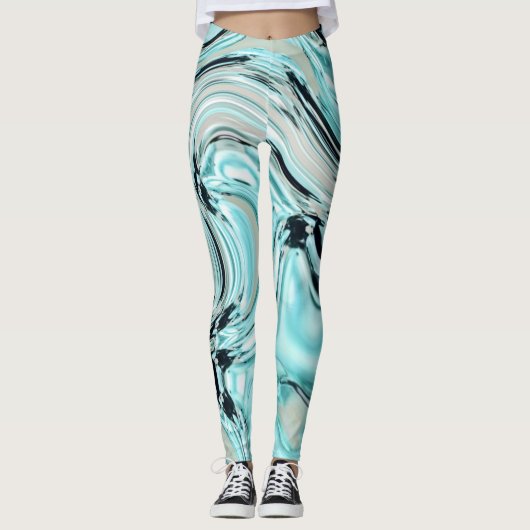 marmer van chic swirls munt aqua blue water ripple leggings (Voorkant)