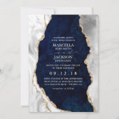 Marmer van de marine, wit en goudbruin huwelijk kaart (Voorkant)