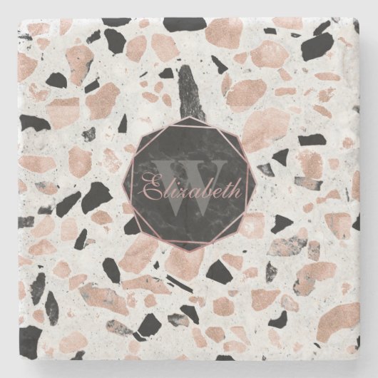  marmer van het roos van Classy abstract terrazzo Stenen Onderzetter (Voorkant)