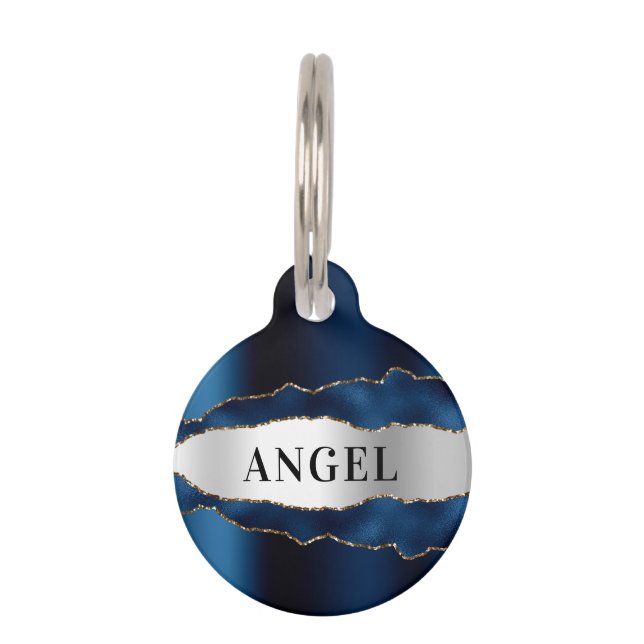 marmer van Navy blue Silver Goud Huisdierpenning (Voorkant)