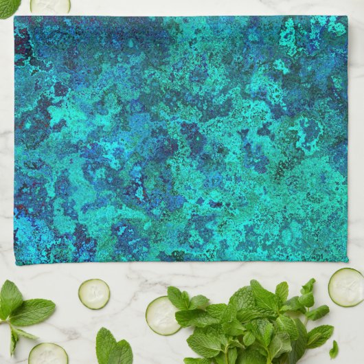 Marmer van textiel, blauw en turkooizen, natuurlij theedoek (Gevouwen)