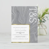 Marmer Vloeibaar Grijs Agaat Typografie Bruiloft Kaart (Staand voorkant)