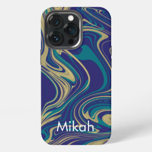 Marmer Vloeibare Nep Goud Blauw Groenig iPhone 13 Pro Hoesje