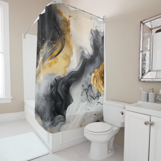 Marmer voor zwarte en goudWaterverf Douchegordijn (In situ)