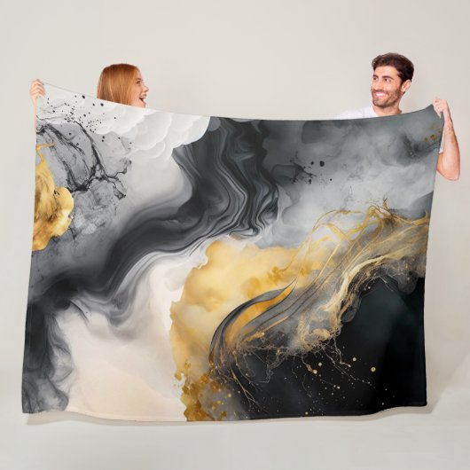 Marmer voor zwarte en goudWaterverf Fleece Deken (In situ)