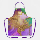 Marmer waterverf Chic Gold paars groen monogram Schort (Voorkant)