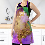 Marmer waterverf Chic Gold paars groen monogram Schort<br><div class="desc">Hier is een prachtige manier om pizza toe te voegen aan uw dagelijkse make-up, haarstyliste, schoonheid, evenals koken en bakken routines. Voeg extra schittering toe aan uw professionele avonturen wanneer u dit elegante, verfijnde, eenvoudige en moderne schort draag. Een sprankelend, faux gouden folie vierkant met een script typografie monogram overlays...</div>
