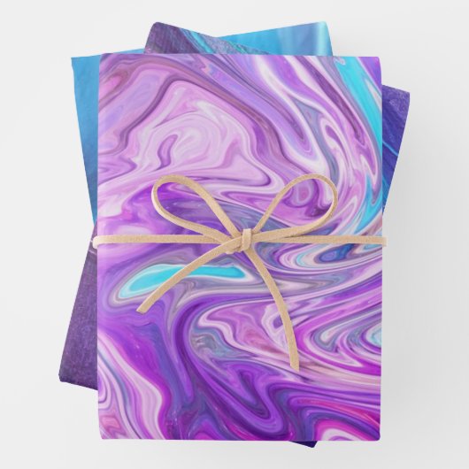 Marmer Waterverf gemengd blauw, Paars, roze Inpakpapier Vel (In situ)