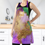 Marmer waterverf Gold paarse groene salon monogram Schort<br><div class="desc">Hier is een prachtige manier om jezelf te cadeaus aan je make-up, haar stylist, spijker of schoonheidsklanten. Voeg extra glans toe aan uw professionalisme wanneer u dit elegante, geavanceerde, eenvoudige en moderne schort draag. Een sparkly, faux gouden folie vierkant met een monogram van de manuscripttypografie bedekt een rijke, gouden, paarse,...</div>