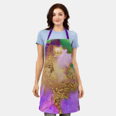 Marmer waterverf Gold paarse groene salon monogram Schort (Gedragen)