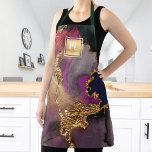 Marmer waterverf Gold paarse marinesalon monogram Schort<br><div class="desc">Hier is een prachtige manier om jezelf te cadeaus aan je make-up, haar stylist, spijker of schoonheidsklanten. Voeg extra glans toe aan uw professionalisme wanneer u dit elegante, geavanceerde, eenvoudige en moderne schort draag. Een sparkly, faux gouden folie vierkant met een monogram van de manuscripttypografie bedekt een rijke, goudgroen, jager...</div>