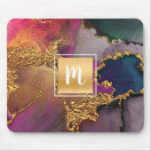 Marmer waterverf goud paars blauw groen monogram muismat (Voorkant)