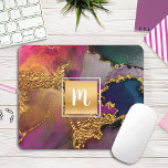 Marmer waterverf goud paars blauw groen monogram muismat<br><div class="desc">Een sparkly, faux gouden folie vierkant met een initiaal van de manuscripttypografie bedekt een rijke, goudgroen, jager blauw, jager groen, roze, en paarse waterverf achtergrond op deze elegante, trendy, girly, monogramed mousepad. Maakt een stijlvolle en stijlvolle verklaring telkens als u het gebruikt. Een geweldig cadeau voor een vriend, maar ook...</div>