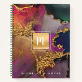 Marmer waterverf goud paars blauw groen monogram notitieboek (Voorkant)