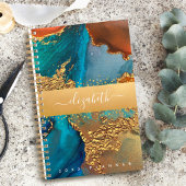 Marmer waterverf goud turquoise sinaasappel script planner