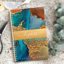 Marmer waterverf goud turquoise sinaasappel script