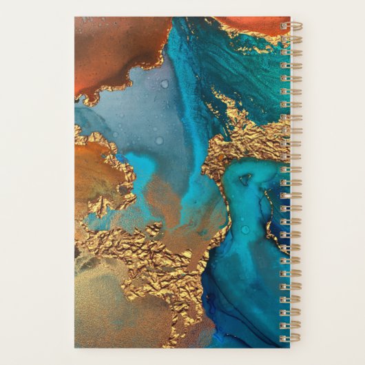 Marmer waterverf goud turquoise sinaasappel script planner (Achterkant)