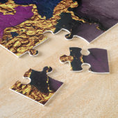 Marmer waterverf, goudgroen paars-blauw monogram legpuzzel (Zijkant)