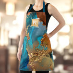 Marmer waterverf turquoise gold oranje monogram schort<br><div class="desc">Hier is een prachtige manier om pizza toe te voegen aan uw dagelijkse make-up, haarstyliste, schoonheid, evenals koken en bakken routines. Voeg extra schittering toe aan uw professionele avonturen wanneer u dit elegante, verfijnde, eenvoudige en moderne schort draag. Een sprankelend, faux gouden folie vierkant met een script typografie monogram overlays...</div>