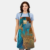 Marmer waterverf turquoise gold oranje monogram schort (Gedragen)