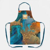 Marmer waterverf turquoise gold oranje monogram schort (Voorkant)