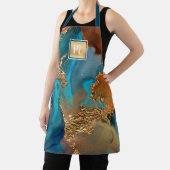 Marmer waterverf turquoise gold oranje monogram schort (Insitu)