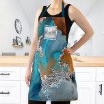 Marmer waterverf turquoise zilsalon monogram schort<br><div class="desc">Hier is een prachtige manier om jezelf te cadeaus aan je make-up, haar stylist, spijker of schoonheidsklanten. Voeg extra glans toe aan uw professionalisme wanneer u dit elegante, geavanceerde, eenvoudige en moderne schort draag. Een sparkly, faux zilveren folie vierkant met een monogram van de manuscripttypografie bedekt een rijke, zilveren geaderde,...</div>