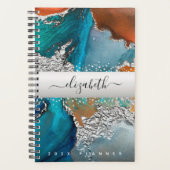 Marmer waterverf zilver turquoise sinaasappel scri planner (Voorkant)